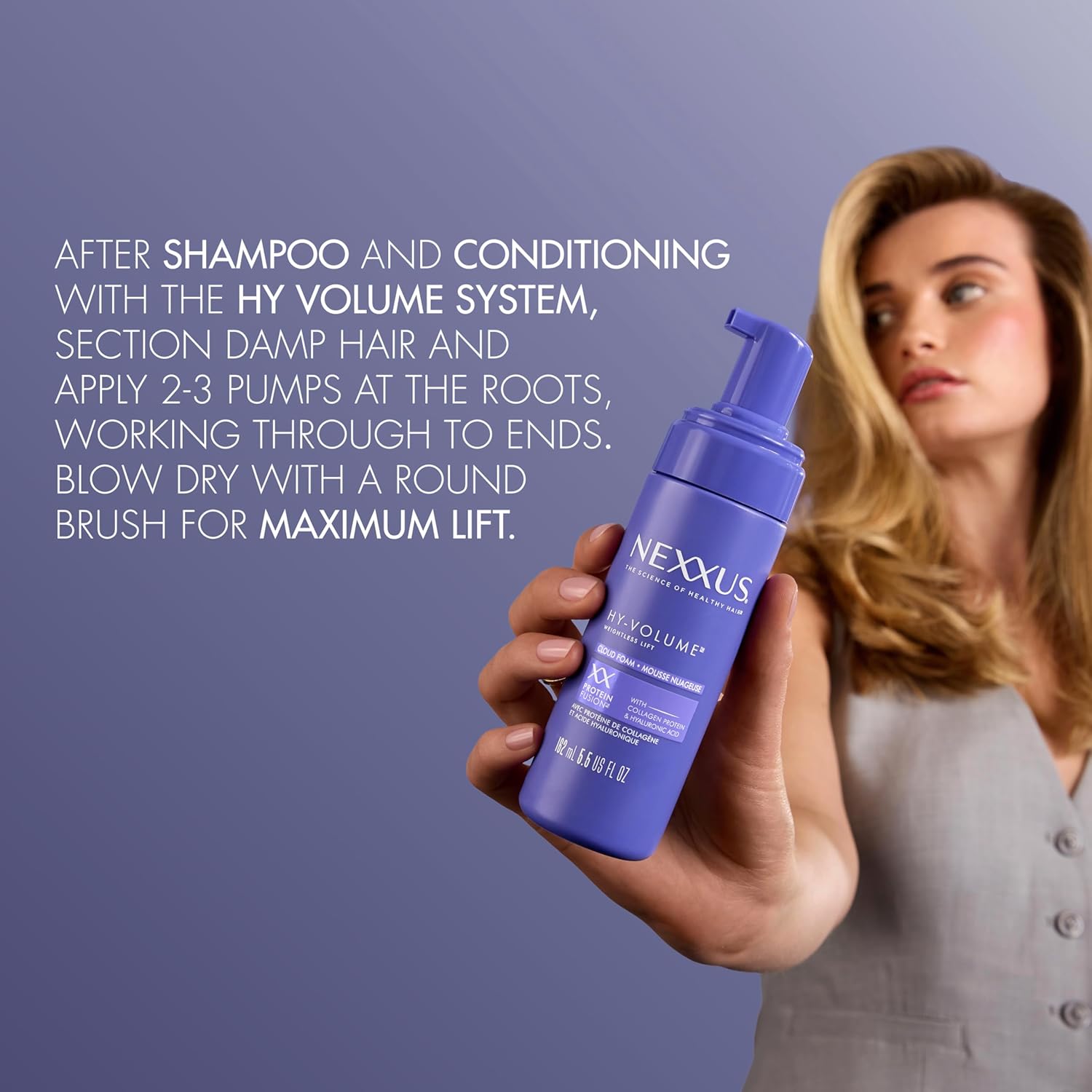 Nexxus Hy-Volume Weightless Lift Cloud Foam Treatment for Flat & Limp Hair, 48 Hours Volume, ProteinFusion with Collagen & Hyaluronic Acid, 5.5 fl oz - Image 6