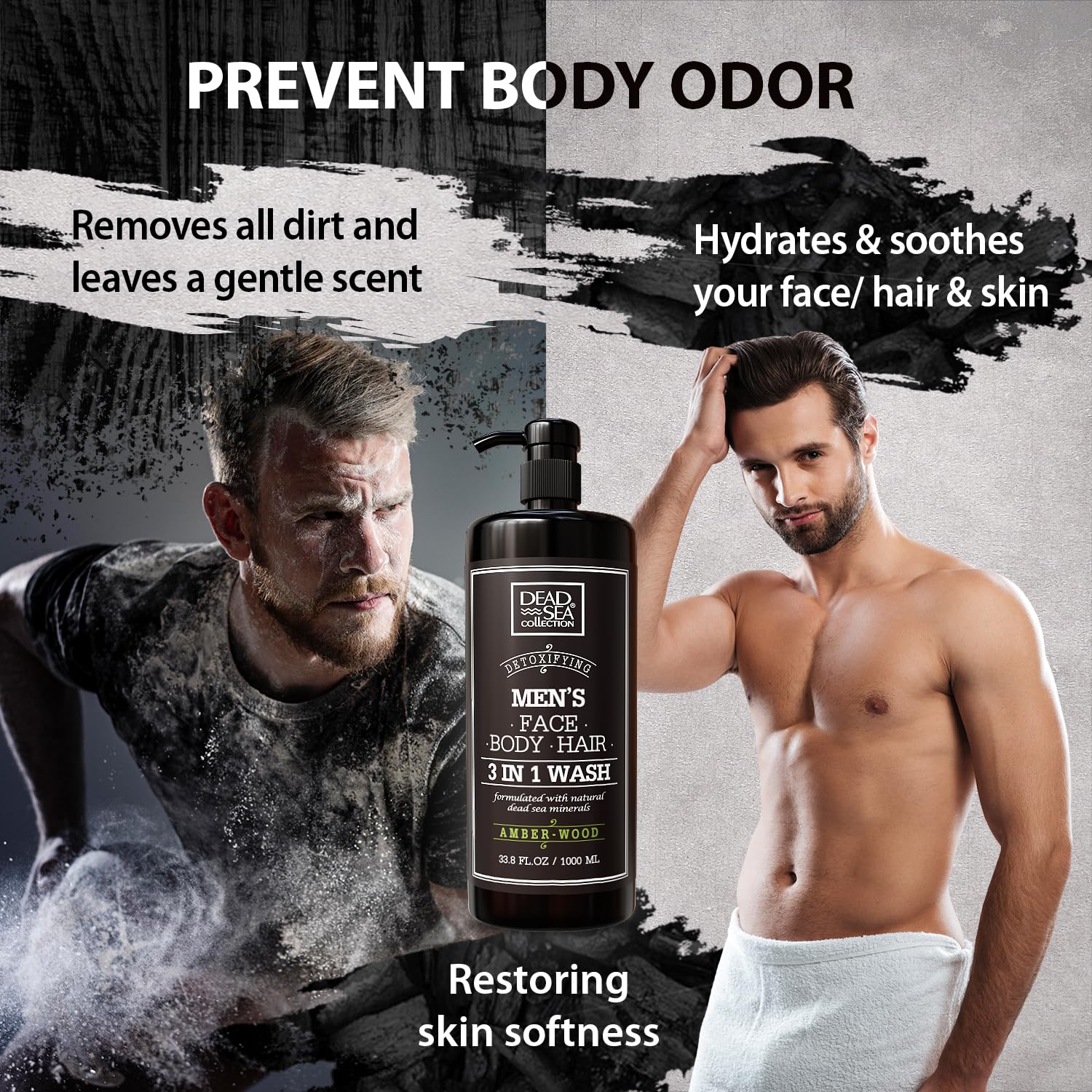 Dead Sea Collection Amber Wood 3-in-1 Men's Body Wash Shampoo Shower Gel 33.8 Fl Oz - Image 5