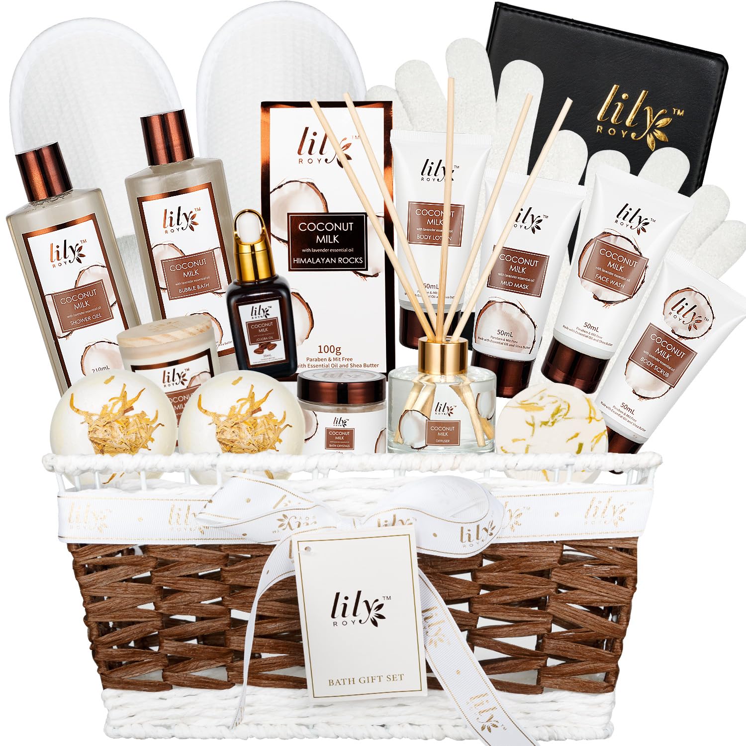 Fathers Day Gifts for Men Dad Coconut Vanilla Spa Gift Basket for Women 18 Pcs Luxury Bath & Body Set with Shower Gel | Relaxing Self Care Pampering Gifts for Her, Birthday, Christmas, Mothers Day