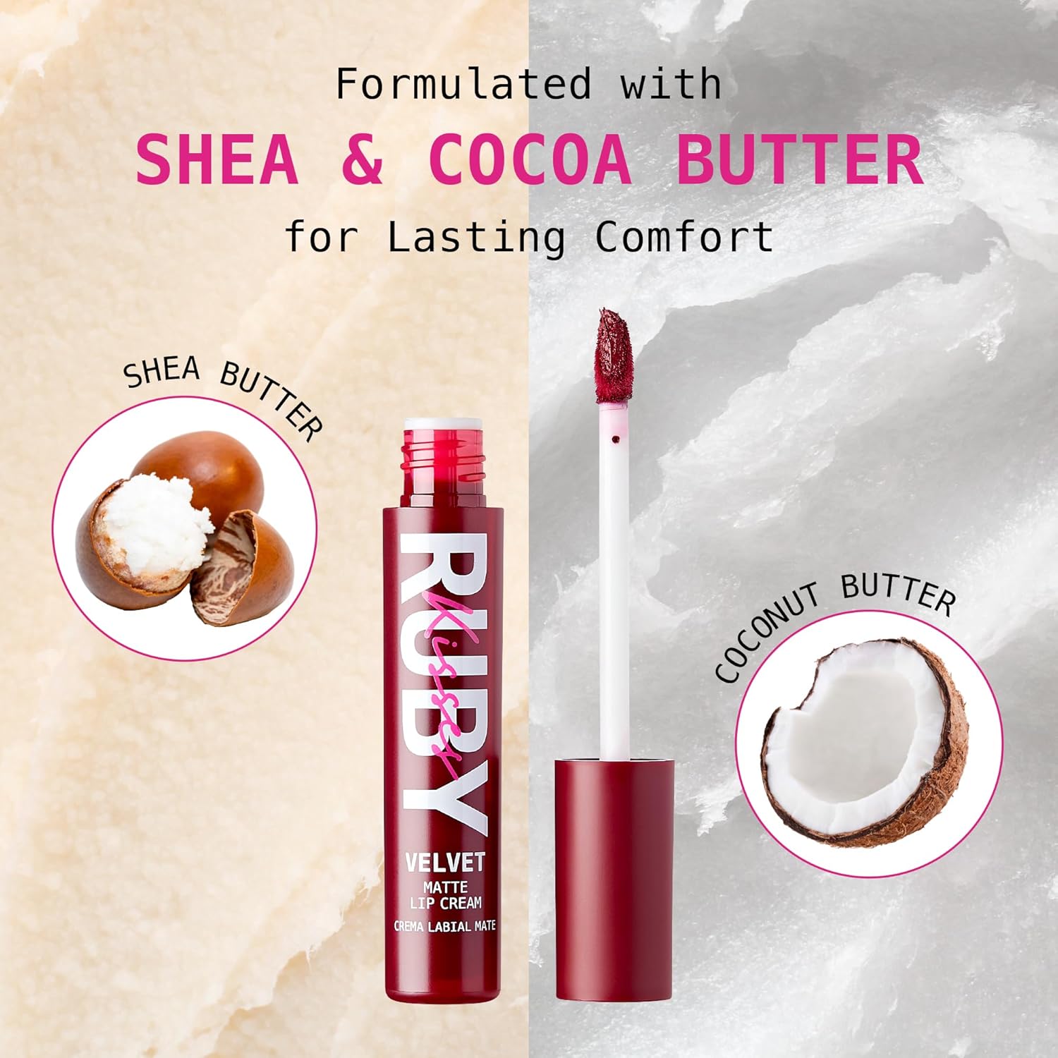 Ruby Kisses Velvet Lip Cream, Matte Finish Lipstick, Rich Color, Long Lasting Lip Stain, Lightweight, Nourishing, Hydration, High Pigment Lip Tint (SCARLET ROUGE) - Image 2
