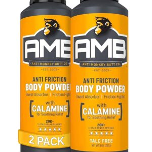 Anti Monkey Butt Body Powder for Women & Men – Talc-Free, Hypoallergenic Formula for Anti-Chafing & Anti-Itch Relief – Absorbs Sweat & Fights Friction with Calamine, (8 oz, 2 Pack)