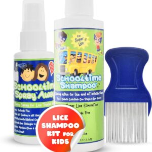 Schooltime Lice Removal Kit for Kids with 6 oz Shampoo, 2 oz Spray & Stainless Steel Comb