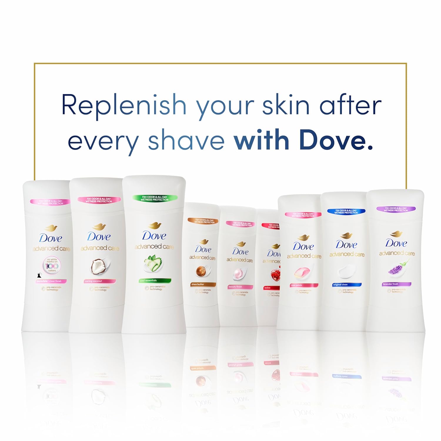 Dove Advanced Care Antiperspirant Deodorant Stick Clear Finish 4 Count deodorant that doesn’t stain clothes 72-hour odor control and all-day sweat protection with Pro-Ceramide Technology 2.6 oz - Image 9