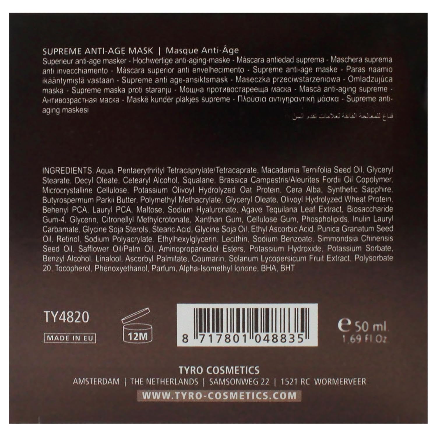 TYRO Supreme Anti-Age Face Mask - Lifting And Moisturizing Mask - Helps Significantly Reduce The Look Of Multiple Signs Of Ageing - Improves The Appearance Of Wrinkles - For All Skin Types - 1.69 Oz - Image 2