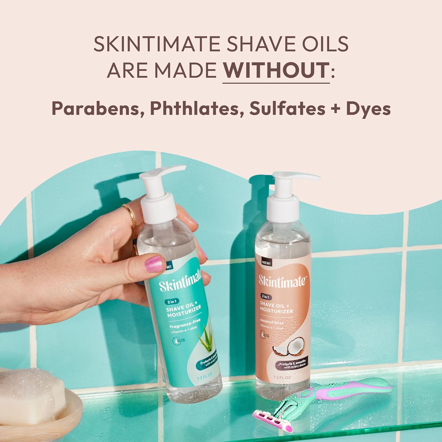 Skintimate 2-in-1 Shave Oil & Moisturizer, Coconut Bliss, 7.3oz | Shaving Oil, After Shave for Women Bikini Area Moisturizer with Vitamin E and Aloe, Shaving Cream Alternative, 7.3 fl oz - Image 6