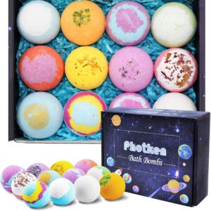 12Pcs Bath Bombs Gift Set, Fizzy Bubble Organic Bath Bomb for Kids Women Men, Handmade Natural Vegan Bath Bomb with Different Organic Essential Oils, Perfect for Bubble and Spa Bath