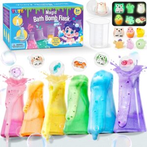 Kids Bath Bombs Potions Kit with 12PCS Surprise Toys Inside & 6PCS Bubble Bath Bottles for Toddlers, Glow-in-The-Dark Toys, Perfect Birthday Christmas Bath Toy Gift for Toddlers Kids Boys Girls