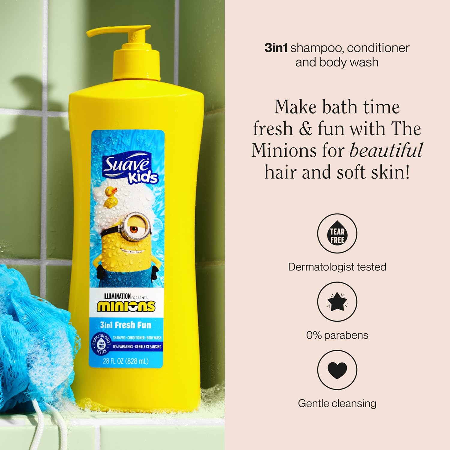 Suave Kids Minions 3-In-1 Shampoo, Conditioner, and Body Wash, For Tear-Free and Gentle Cleansing, 28 oz(Pack of 4) - Image 2