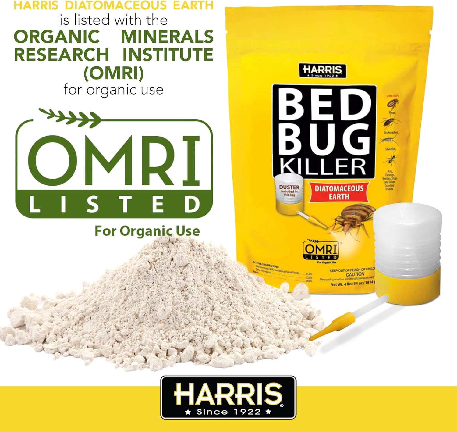 Harris Bed Bug Killer, Diatomaceous Earth (4lb with Duster Included Inside The Bag) - Image 6