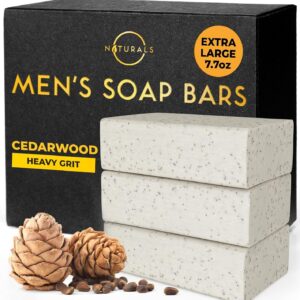 O NATURALS 7.76 oz (3PC) Exfoliating Soap Bar Cedarwood - Heavy Grit Mens Soap - All Natural Exfoliation Bar Soap for Men - Apricot Kernels Bar Soap - Face Soap Bar - Moisturizing Mens Face Bar Soap