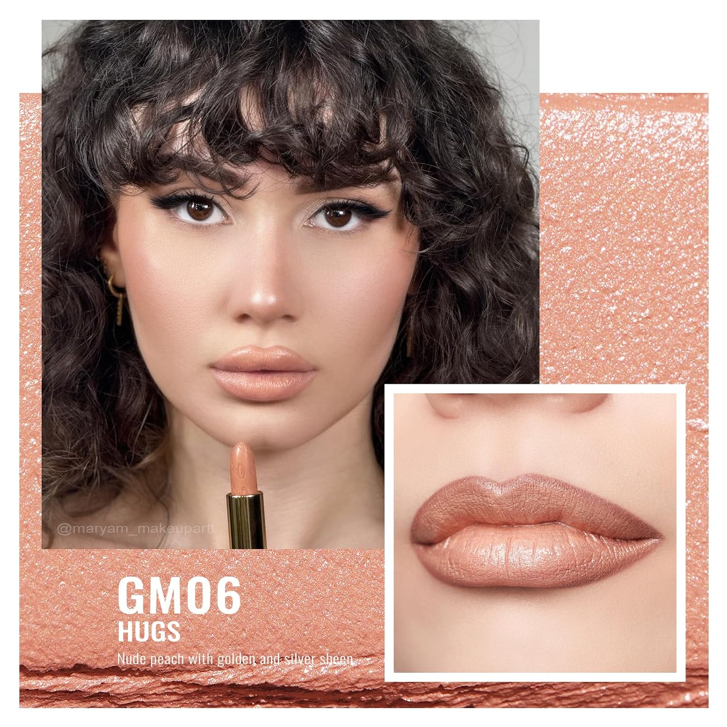 Oulac Matte Nude Peach Lipstick with Glow Metallic Finish - Vegan Lipstick for Women, Creamy Texture, Hydrating Clean Beauty Formula, High-End Magnetic Hook Design, GM06 Hugs - Image 2