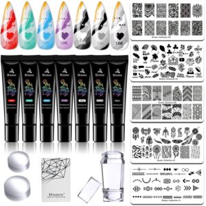 7 Colors Nail Stamping Polish Gel Nail Stamper Kit with 5 Pcs Nail Stamping Plates for Nails Art Stamp Beginners Kit