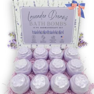 EvolutionUSA Lavender Dreams Bath Bombs for Women, 12 Organic Flower Bath Bombs, Soft Lavender Bath Bombs, Womens Bath Bombs Gift, Lush Bath Bombs for Girls, Relaxing Bathbombs, Bath Balls