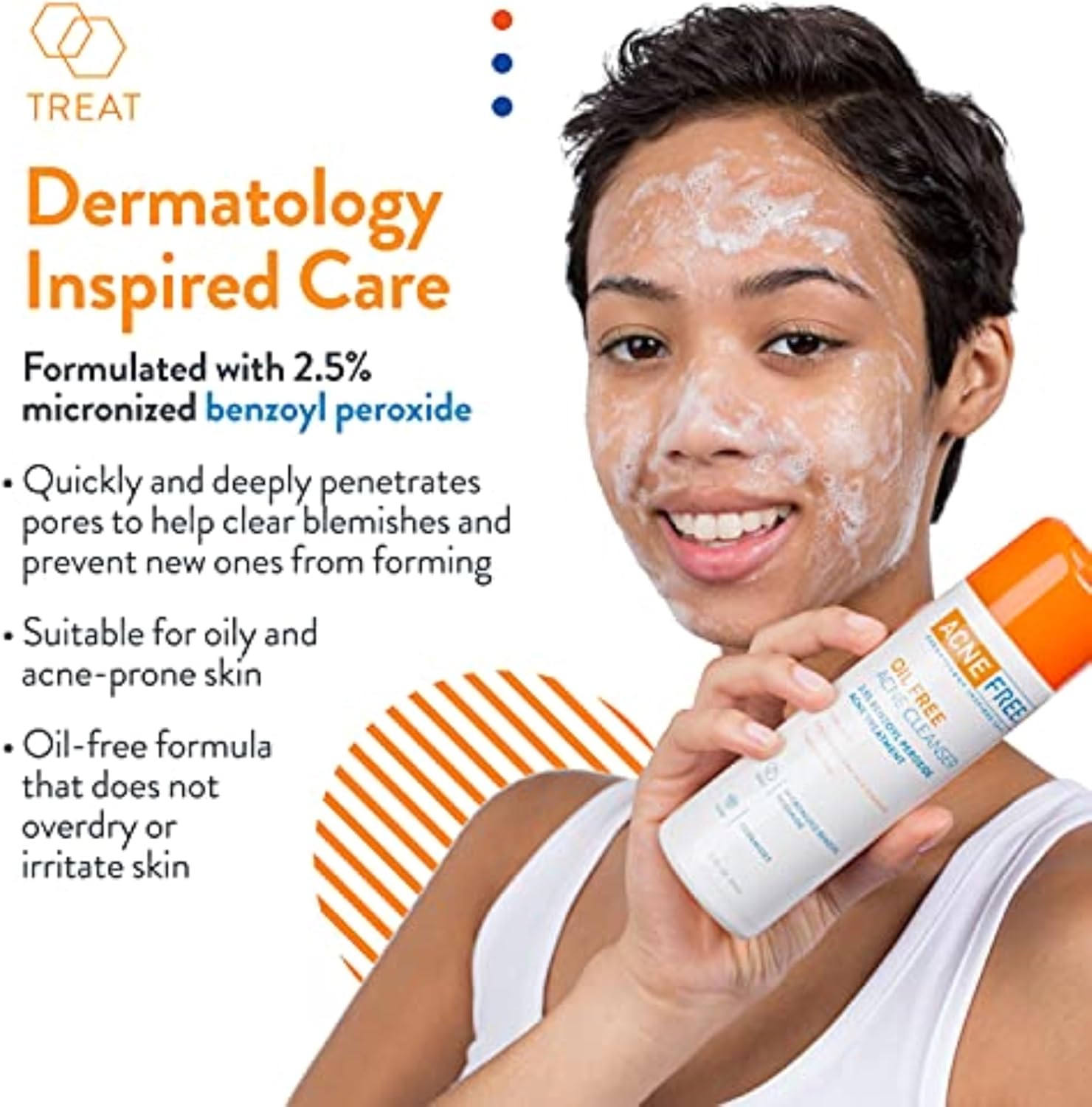 AcneFree Oil-Free Cleanser 8 Fl Oz Benzoyl Peroxide 2.5% Glycolic Acid for Breakout Treatment Unscented - Image 3