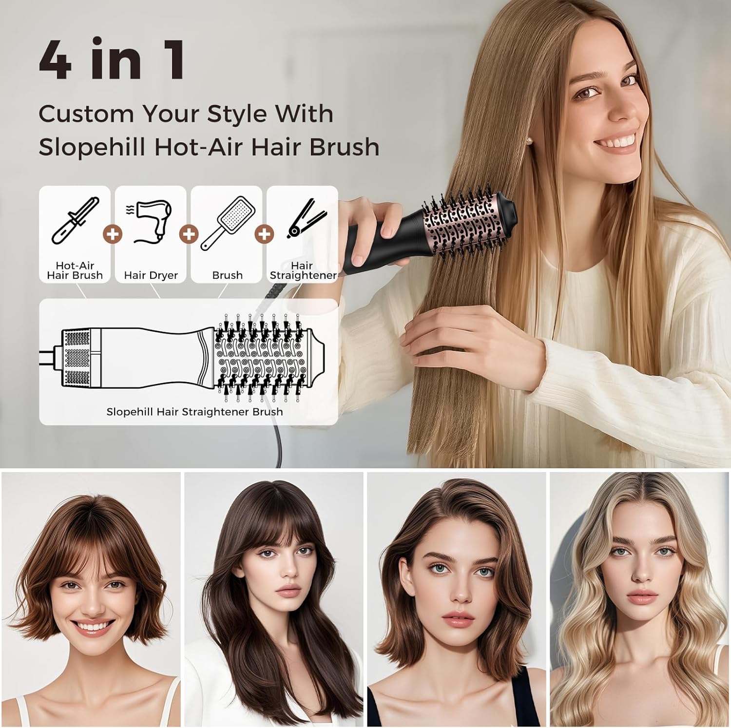 Slopehill Ionic Dual Voltage 1000W Hair Dryer Brush with 2 Heat Speed Settings - Image 7