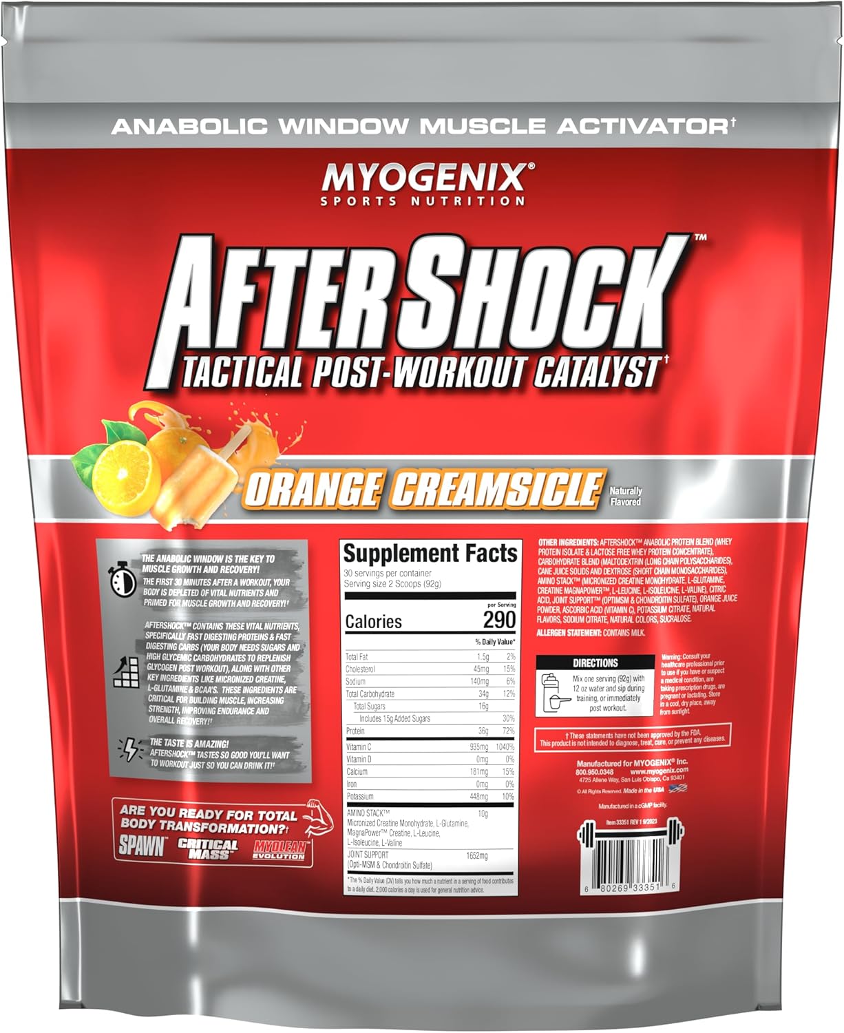 Myogenix Aftershock Post Workout 6 lb Orange Creamsicle Whey Protein with Creatine and BCAAs - Image 8