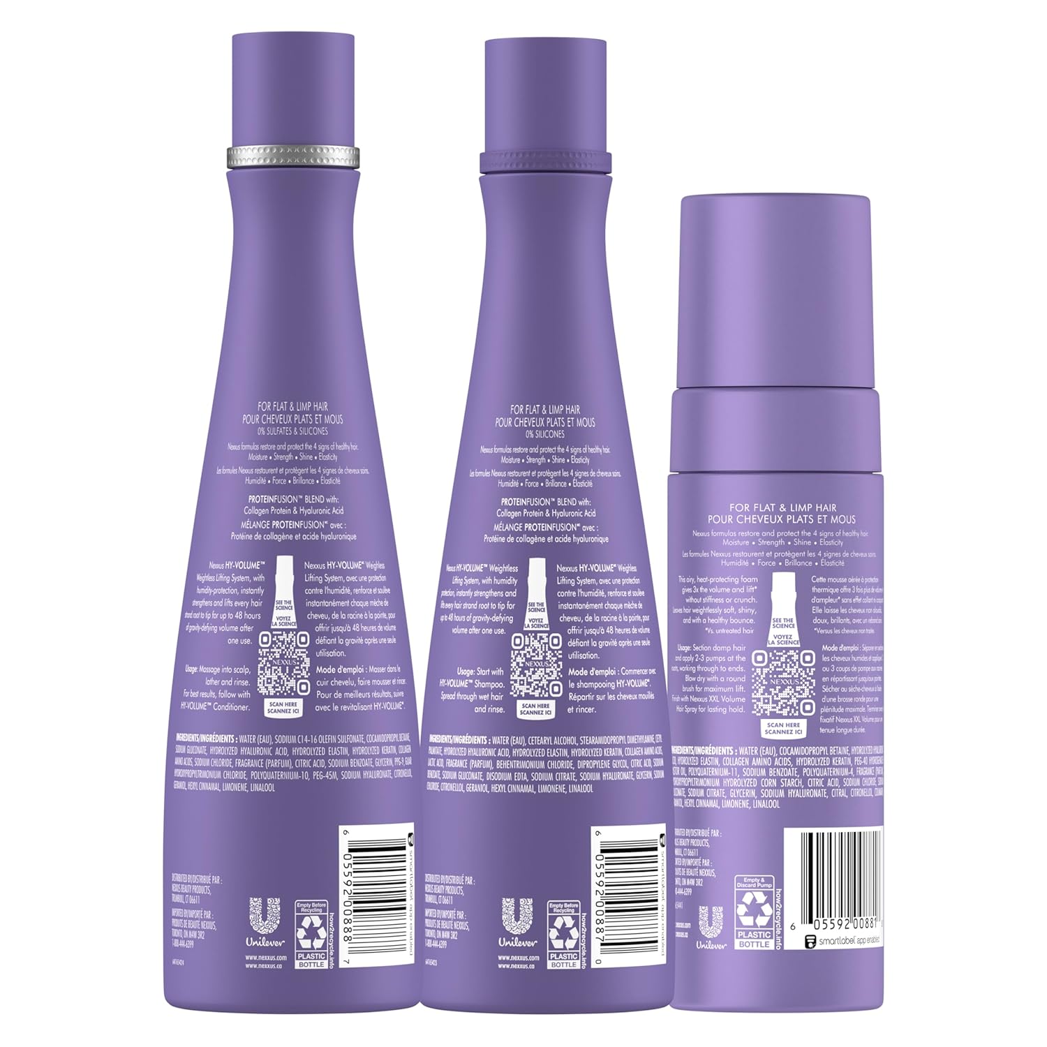 Nexxus HY-VOLUME Weightless Lift Shampoo, Conditioner & Foam 3 Pack PROTEIN FUSION with Collagen Protein & Hyaluronic Acid For Flat & Limp Hair for 48 Hours of Volume 13.5 fl oz & 5.5 fl oz - Image 2