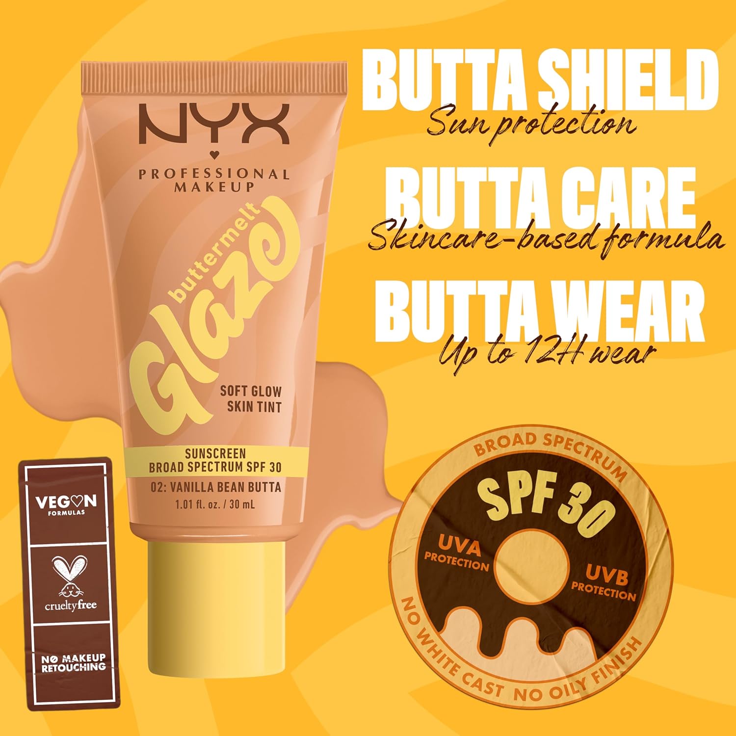 NYX Professional Makeup Buttermelt Glaze Soft Glow Skin Tint SPF 30 02 Vanilla Bean Butta - Image 5