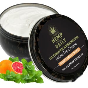 Premium Hemp Extract Daily Ultimate Strength Intensive Cream - Muscle, Knee, Joints, Back, Neck and Shoulder Rub - Organic Ingredients, Topical Lotion with Essential Oils - Grapefruit Mint, Single 5oz