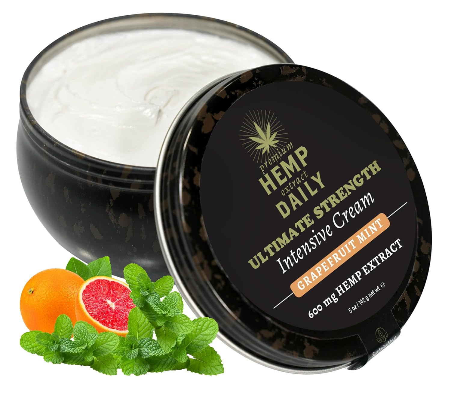 Premium Hemp Extract Daily Ultimate Strength Intensive Cream - Muscle, Knee, Joints, Back, Neck and Shoulder Rub - Organic Ingredients, Topical Lotion with Essential Oils - Grapefruit Mint, Single 5oz