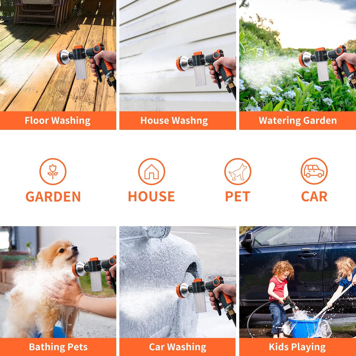 Garden Hose Nozzle,8 Patterns Hose Sprayer High Pressure,Heavy Duty Dog Wash,Metal Water Hose Nozzle with Soap Dispenser,Car Wash Foam Gun - Image 6