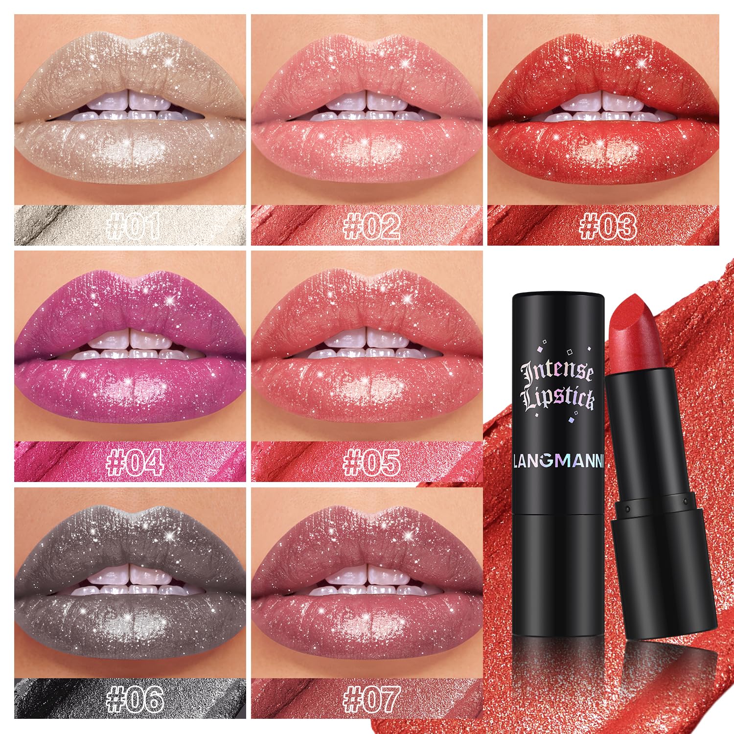 Jolilab Sparkling Lip Gloss, Long Lasting Waterproof Moisturizer Lip Balm Glitter Shimmer Metallic Lipstick, Diamond Shiny Bold Glow Goth Lipstick for Women Girls, Non-sticky (1, 07#) - Image 3