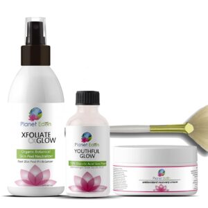 Planet Eden 70% Glycolic Acid Chemical Skin Peel Kit + Organic Botanical Peel Neutralizer and 1 oz Antioxidant Recovery Cream + Treatment Fan Brush