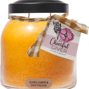 A Cheerful Giver - Sunflower & Driftwood - 34oz Papa Scented Candle Jar with Lid - Keepers of The Light - 155 Hours, Gift Candle, Yellow, Big Candles for Home Decoration