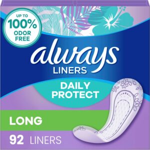 Always Daily Protect Liners, Long Length, Unscented Panty Liners, 92 Count
