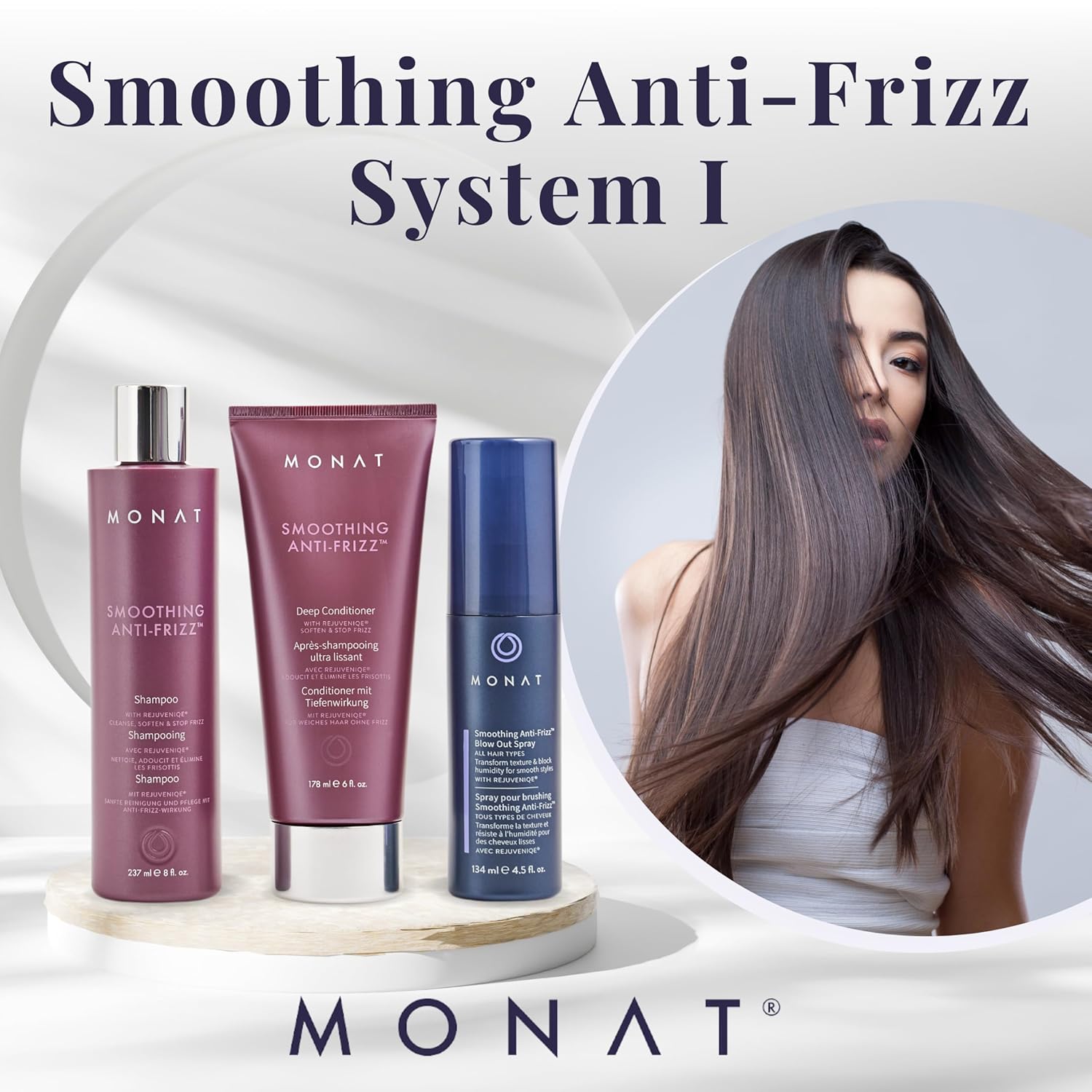 MONAT Smoothing Anti Frizz System Shampoo Conditioner Styling Spray Frizz Control - Image 2