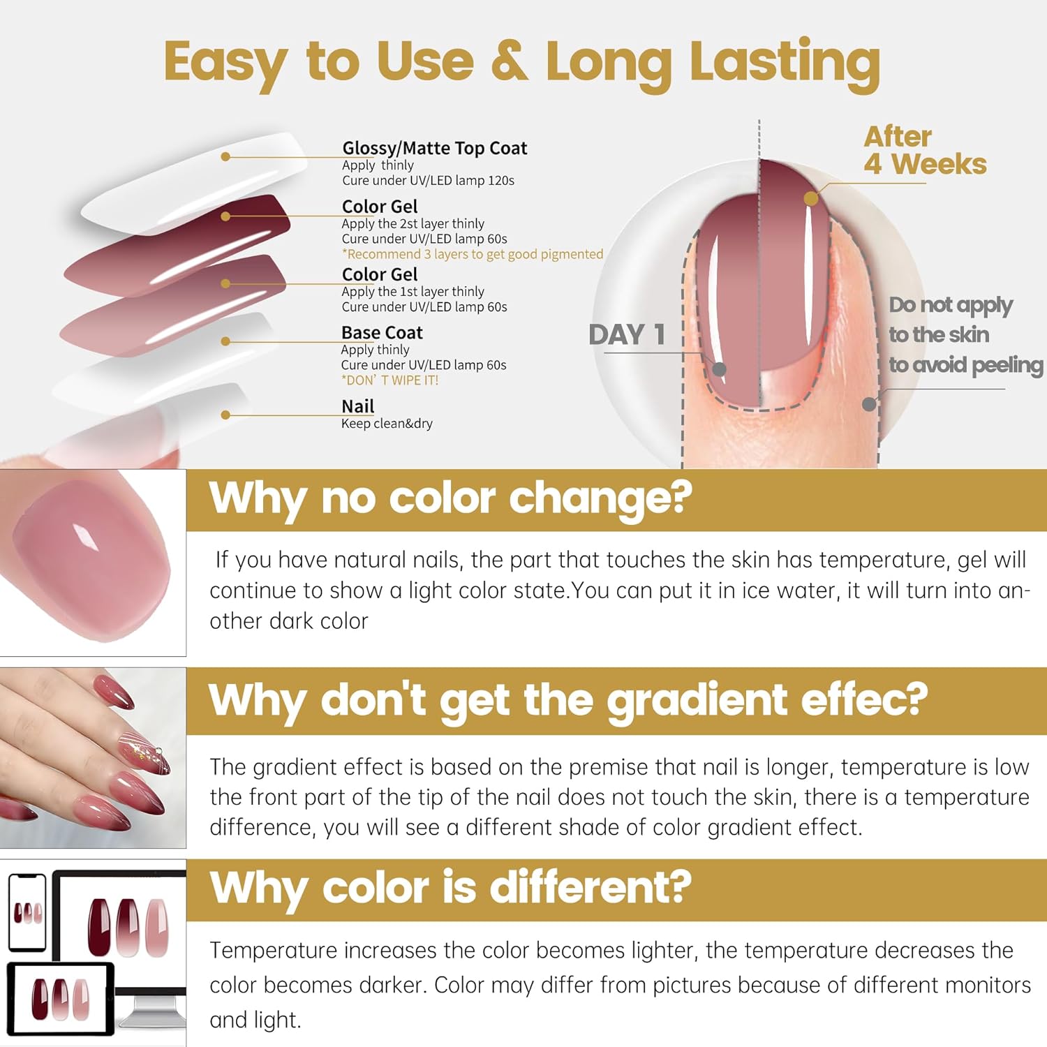 YTD Likomey Color Changing Gel Nail Polish,15ml Translucent Nude Pink Burgundy Red Mood Temperature Change Color Ombre Thermal Salon Home Nail Art Manicure UV Gel Varnish,WB08 - Image 8