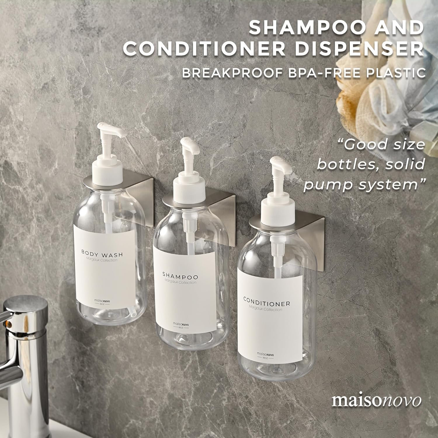 MaisoNovo 3-Pack Wall Mounted Clear Shampoo Conditioner Dispensers 16.9 oz Each - Image 3