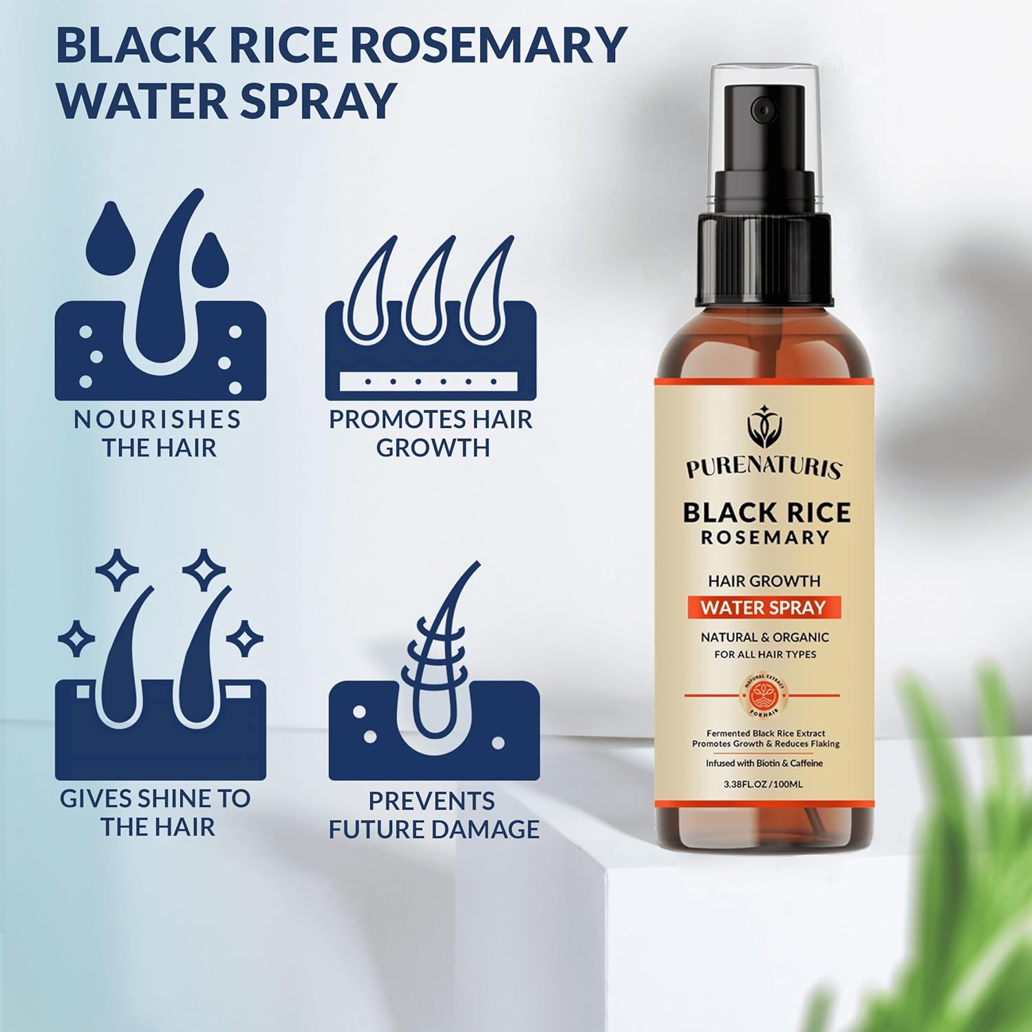 Organic Rosemary Black Rice Water Shampoo Conditioner Set for Hair Growth, Rice Water Spray, w/Rosemary Water, Biotin, Caffeine, Routine Shampoo for Women Men Hair Loss Thickening, Longer - Image 5