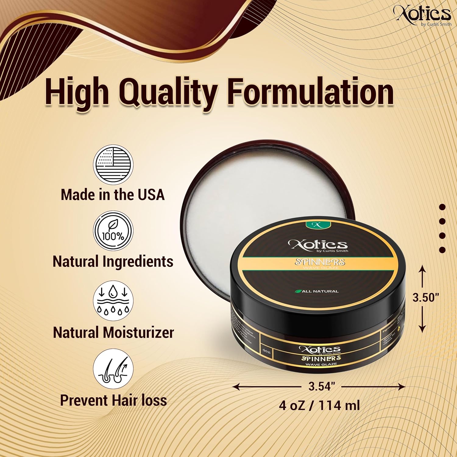 Xotics Spinners Wave Grease for Men & Women 4oz - All Natural, 100% Pure Organic Pomade 360 Waves Hair Cream Shea Butter Strong Hold Silky Shine - Image 5