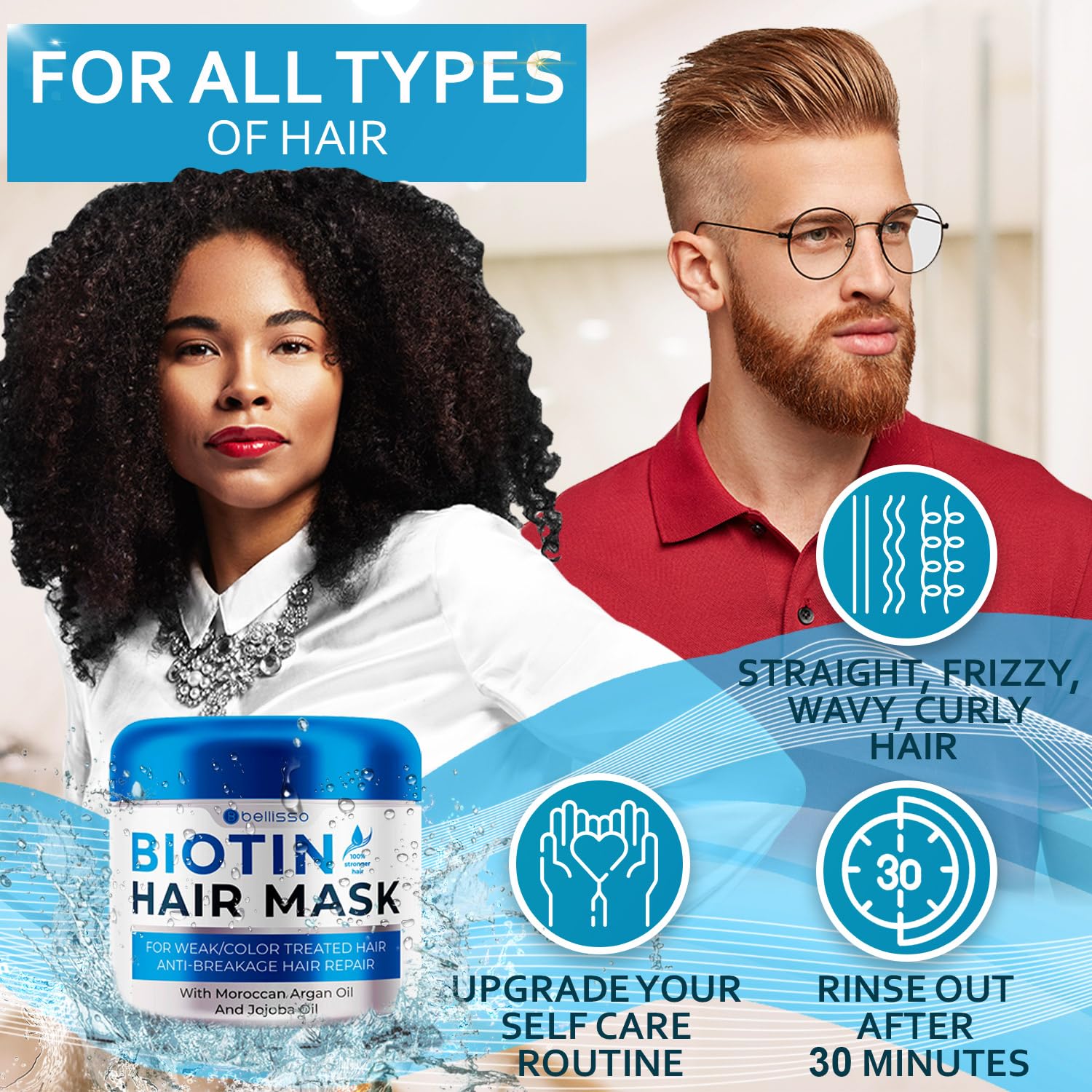Biotin Hair Mask Deep Conditioner Volume Boost for Dry Damaged Hair Hydrating Repair Treatment 16oz - Image 5
