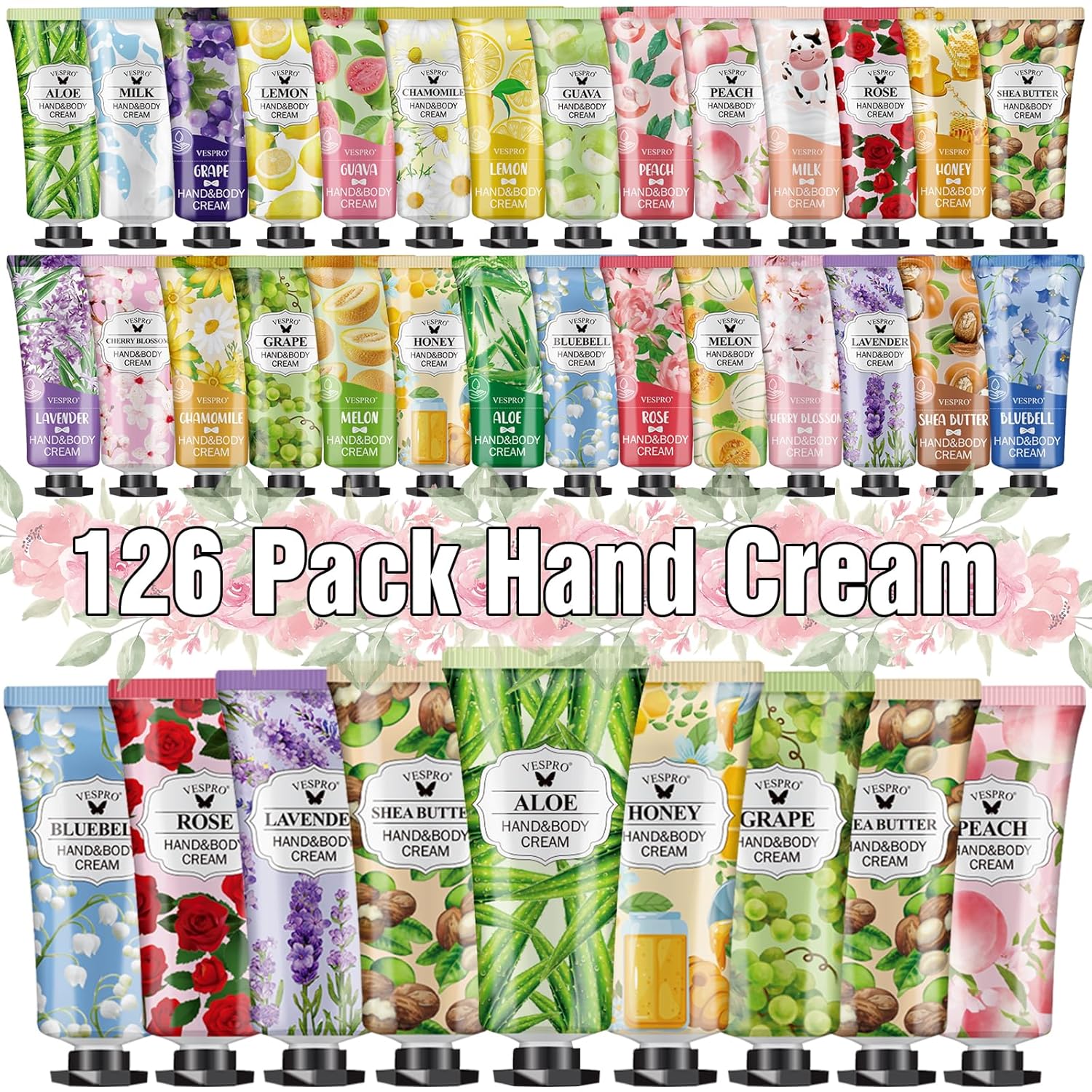 126 Pack Hand Cream Set for Women, Bulk Hand Lotion Travel Size for Dry Cracked Hands, Mini Hand Lotion for Bridal Shower Favors, Thank You Gifts, Employee Appreciation Gifts and Birthday Gifts
