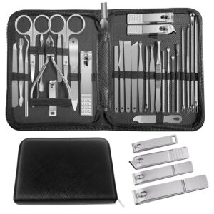 Manicure Set Professional Set Nail Clippers Pedicure Kit-30 Pieces Stainless Steel Manicure Kit, Grooming Kit Nail Care Tools with Luxurious Travel Case Silver
