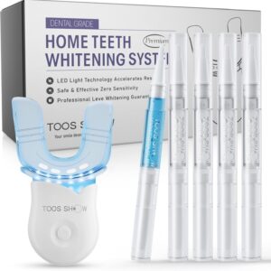 Teeth Whitening Kit for Sensitive Teeth,with 4 Carbamide Peroxide Pen & 1 Remineralization Pen,LED Accelerator Light Non,Tooth Whitener Professional Oral Care Gently Yet Effectively Removes Stains