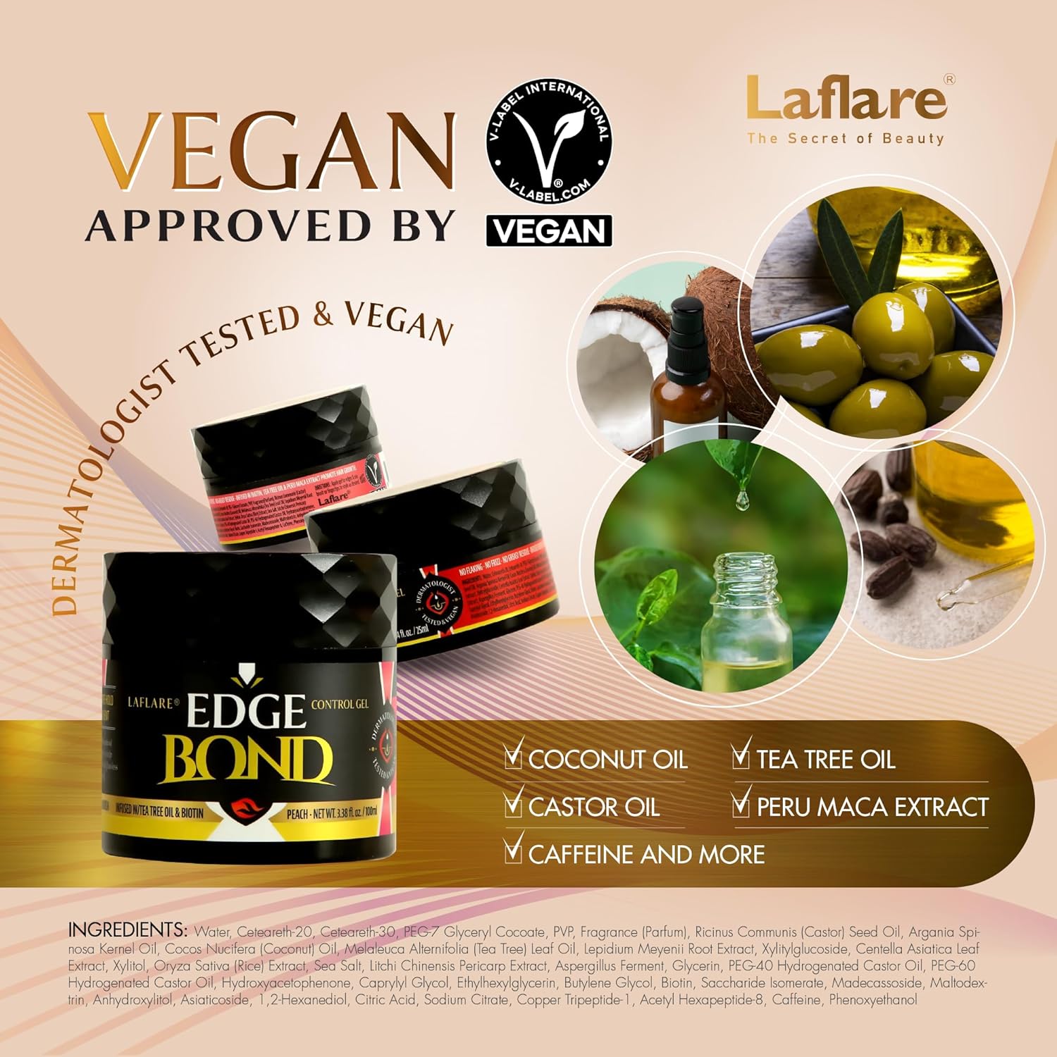 Laflare Edge Control for Black Hair, Natural Hair and Curly Hair. Eco Styling Gel Travel Size 25ml, Edge Wax for Man & Woman(Peach) - Image 3