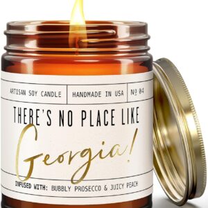 Georgia Gifts, Georgia Decor for Home - 'There's No Place Like Georgia Candle, w/Bubbly Prosecco & Juicy Peach I Georgia Souvenirs I Georgia State Gifts I 9oz Jar, 50Hr Burn, USA Made