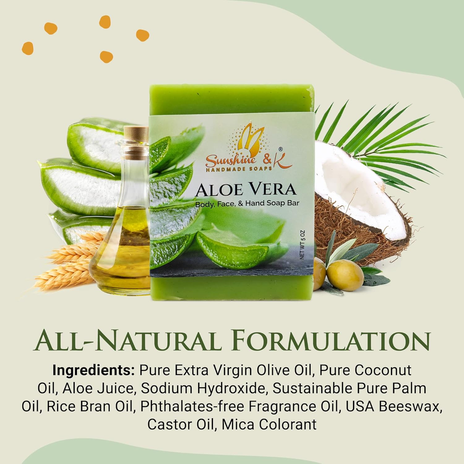 Gentle 5 OZ Aloe Vera Soap Bar for Face, Hands, and Body - Cleansing and Moisturizing - Image 3