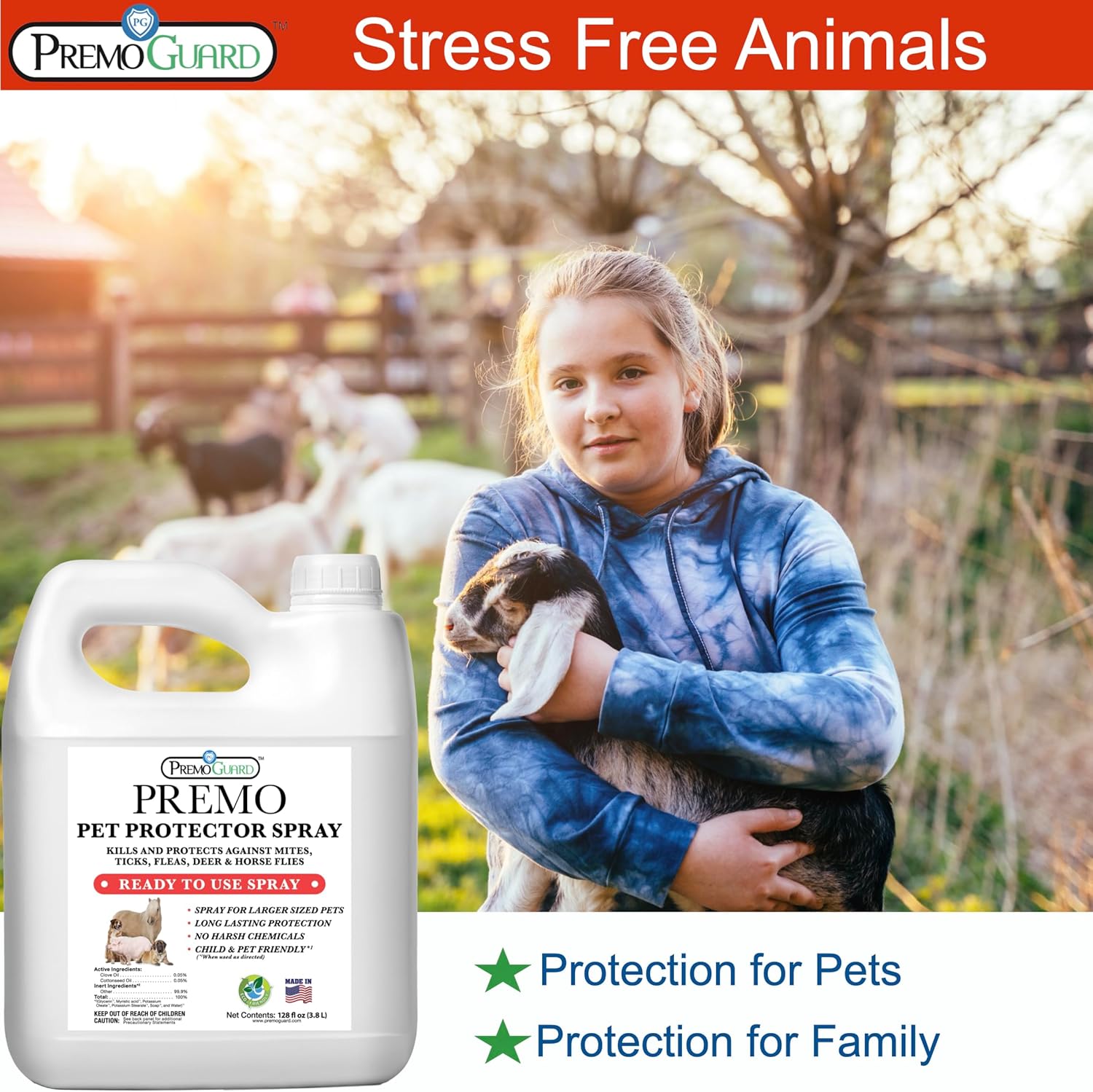 Premo Guard 128 oz Natural Plant Based Pet Protector Spray for Dogs, Cats, and Home - Image 2