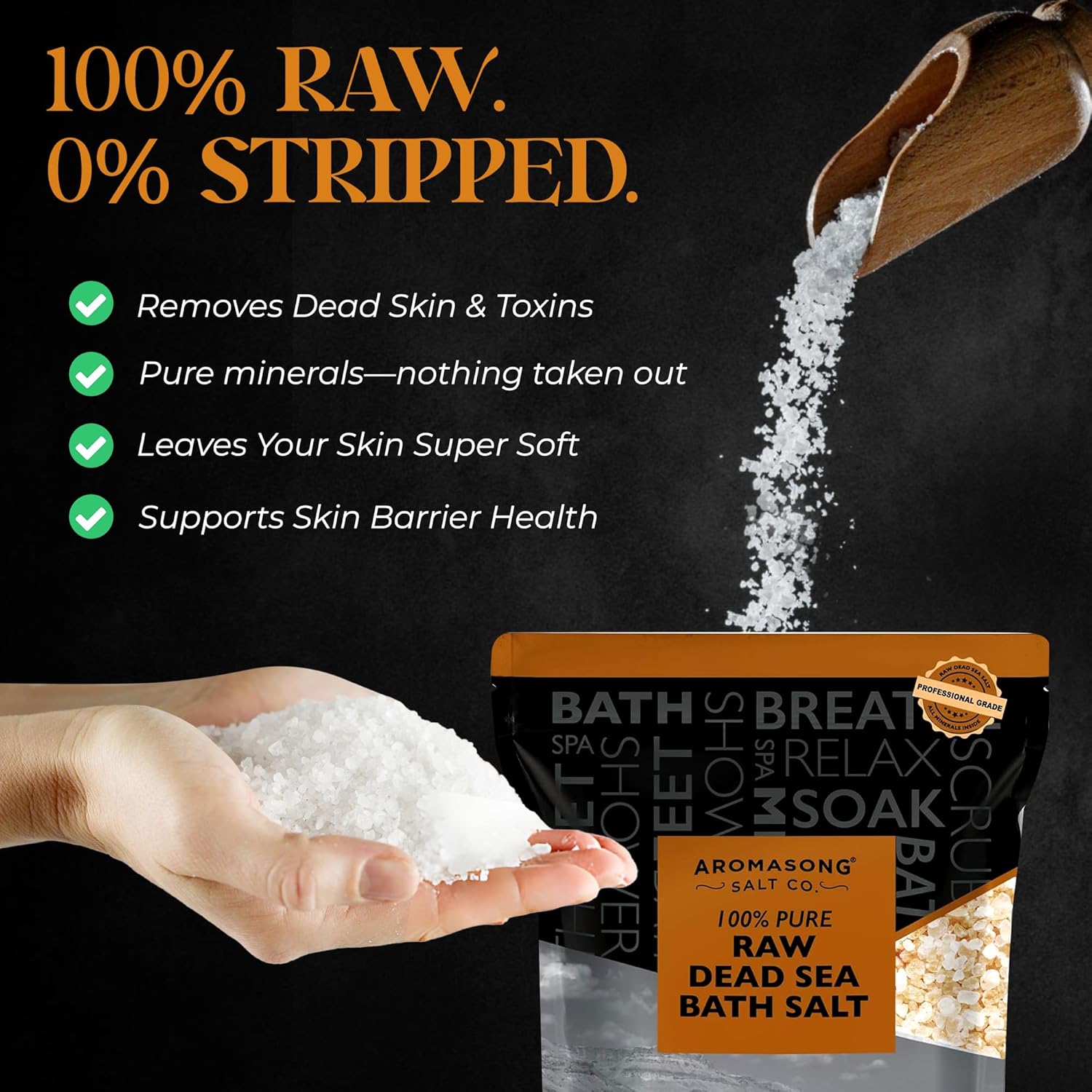 Aromasong 19 Lbs Raw Dead Sea Salt Not Cleaned - Still Contains All Dead Sea Minerals Including Dead sea Mud - Fine Medium Grain Bath Salt Large resealable Bulk Pack (Packaging May Vary) - Image 2