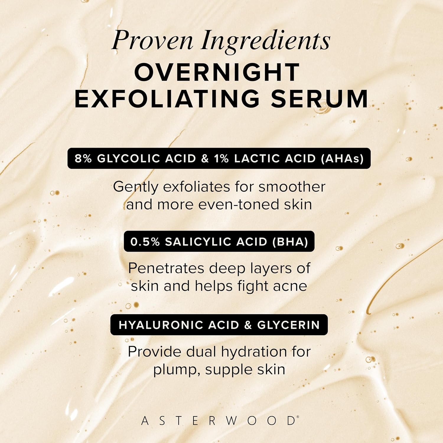 Asterwood Overnight Exfoliating Serum - AHA (Lactic Acid & Glycolic Acid) - BHA (Salicylic Acid) - Supports Improvement of Hyperpigmentation, Dark Spots - Fragrance-Free - 1 Fl Oz - Image 3