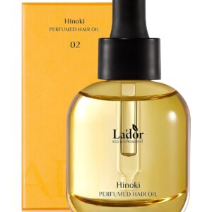 LA'DOR Hair Perfume Oil for Dry Damaged Hair - Anti Frizz Nourishing Fragrance Gloss Oil Serum Leave-In Conditioner Hold Curls & Waves Sulfate Paraben Alcohol Free 1 Fl Oz - Hinoki Korean LADOR