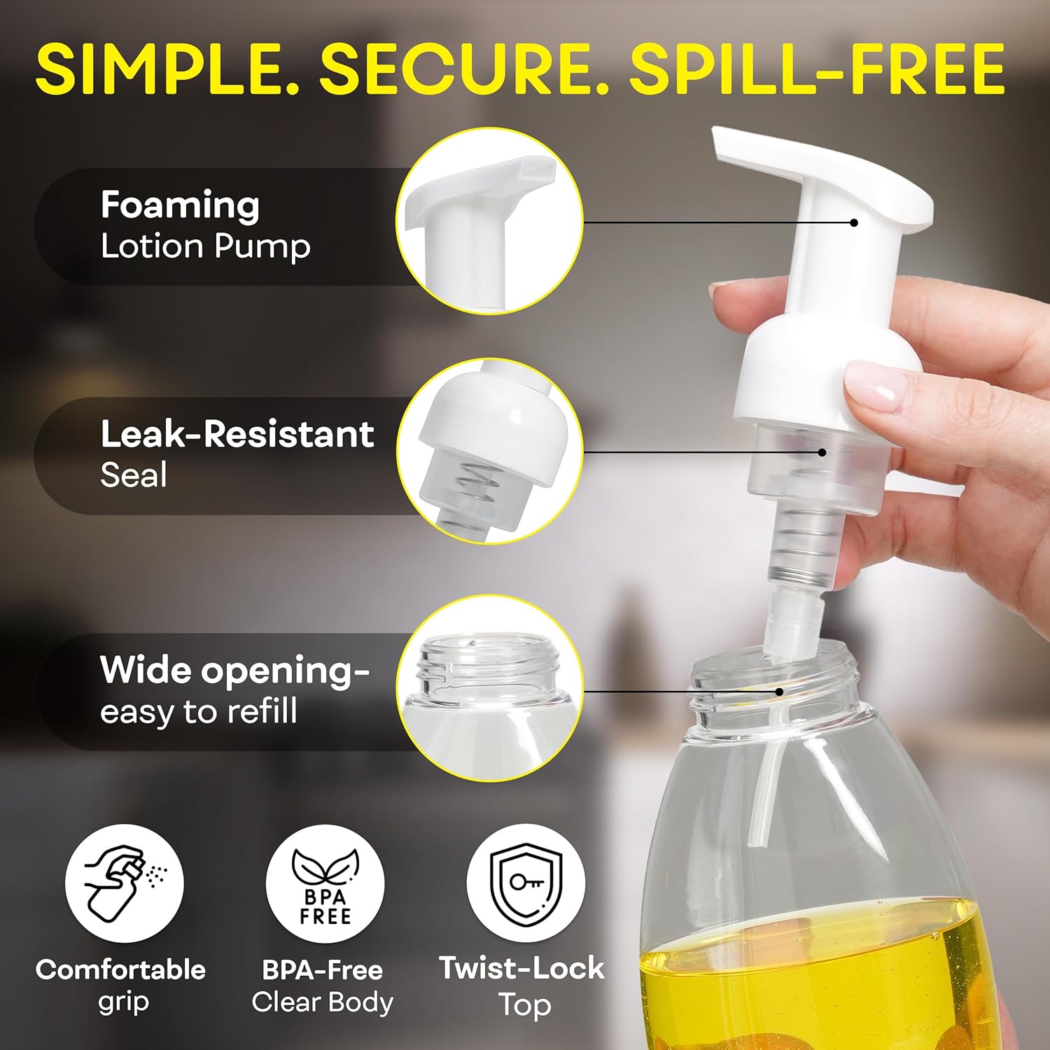 BRIGHTFROM 8oz Clear BPA Free Foaming Soap Dispenser Pump Bottles Pack of 3 - Image 3