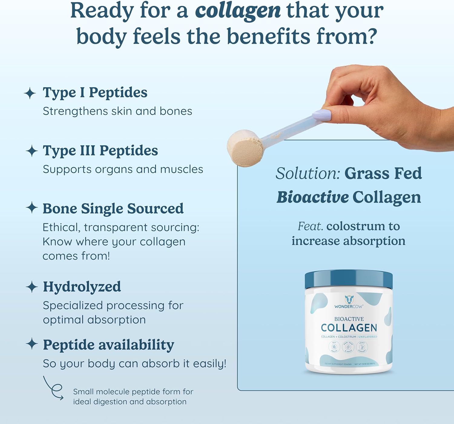 Bovine Colostrum Hydrolyzed Bone Collagen Peptides Powder for Hair, Skin, Nails, Joints 16 oz - Image 6