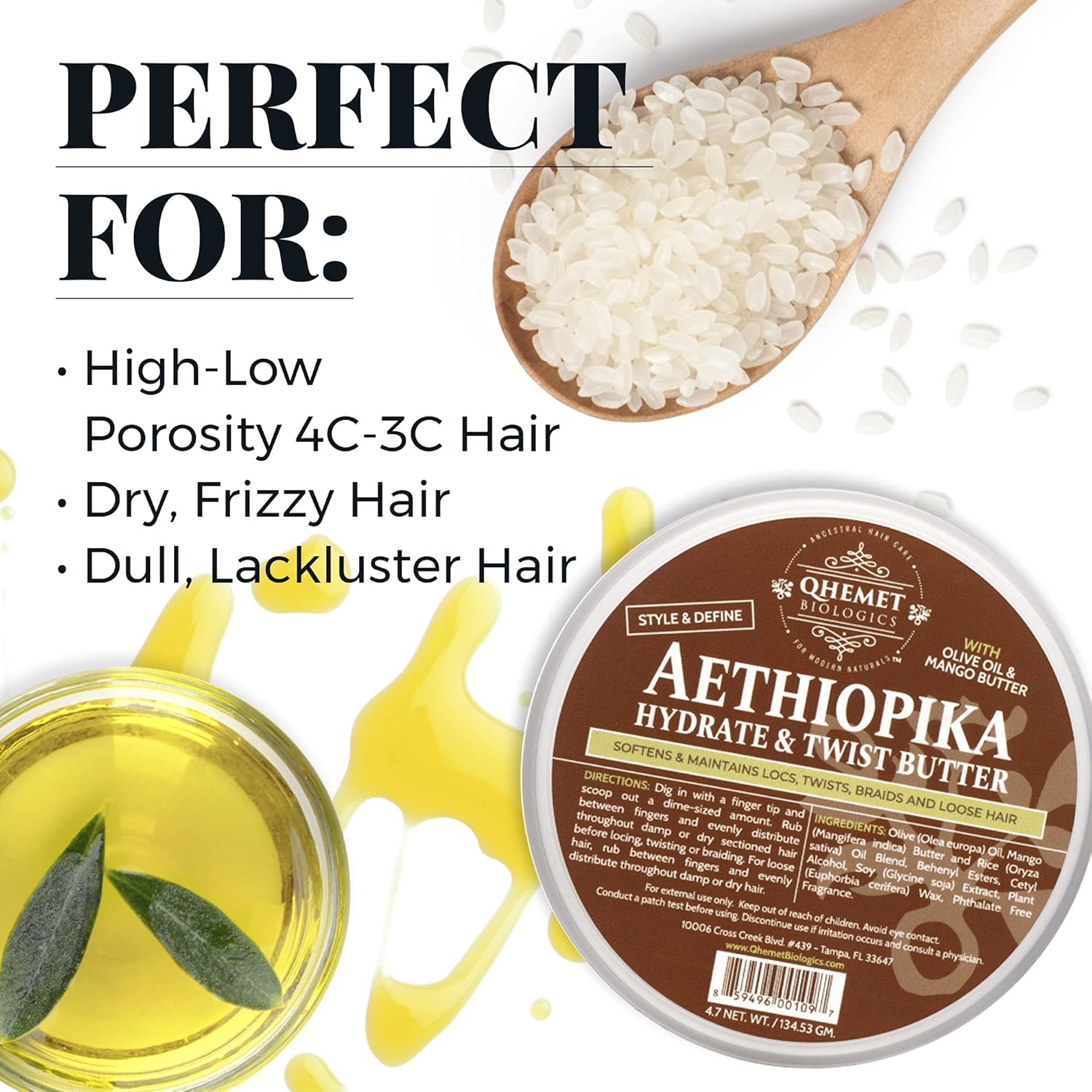 Qhemet Biologics Aethiopika Hydrate & Twist Butter - Frizz-Free Styling Butter Adds Flexible Definition to High & Low Porosity Hair - Smooth Edges, Soften & Flatten Locs, Twists & Braids (4.7 oz) - Image 4