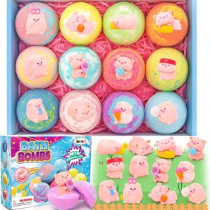 Bath Bombs for Kids with Surprise Inside Kids Organic Bath Bombs Set with Pig Toys Inside for Girls Boys Ideal Christmas Birthday Easter Gift