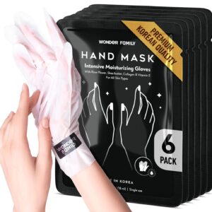 Korean Hand Masks Moisturizing Glove for Dry Hands - Hand Moisturizer Gloves for Women, Men - Hand Therapy Gloves with Collagen, Rose Oil, Shea Butter - White Hydrating Korean Hand Mask Bulk, 6 Pack